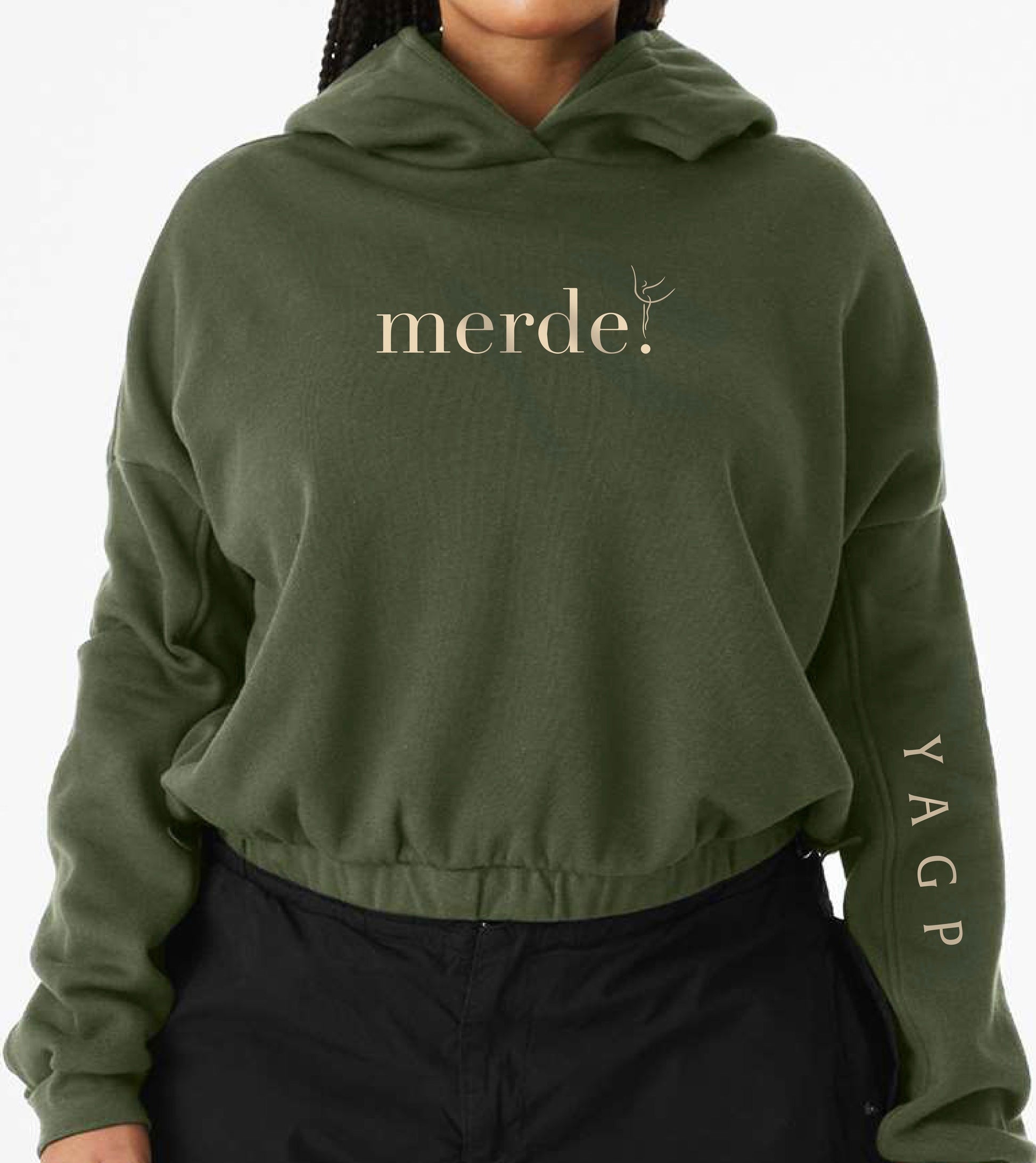 Merde Cropped Cinch Hoodie