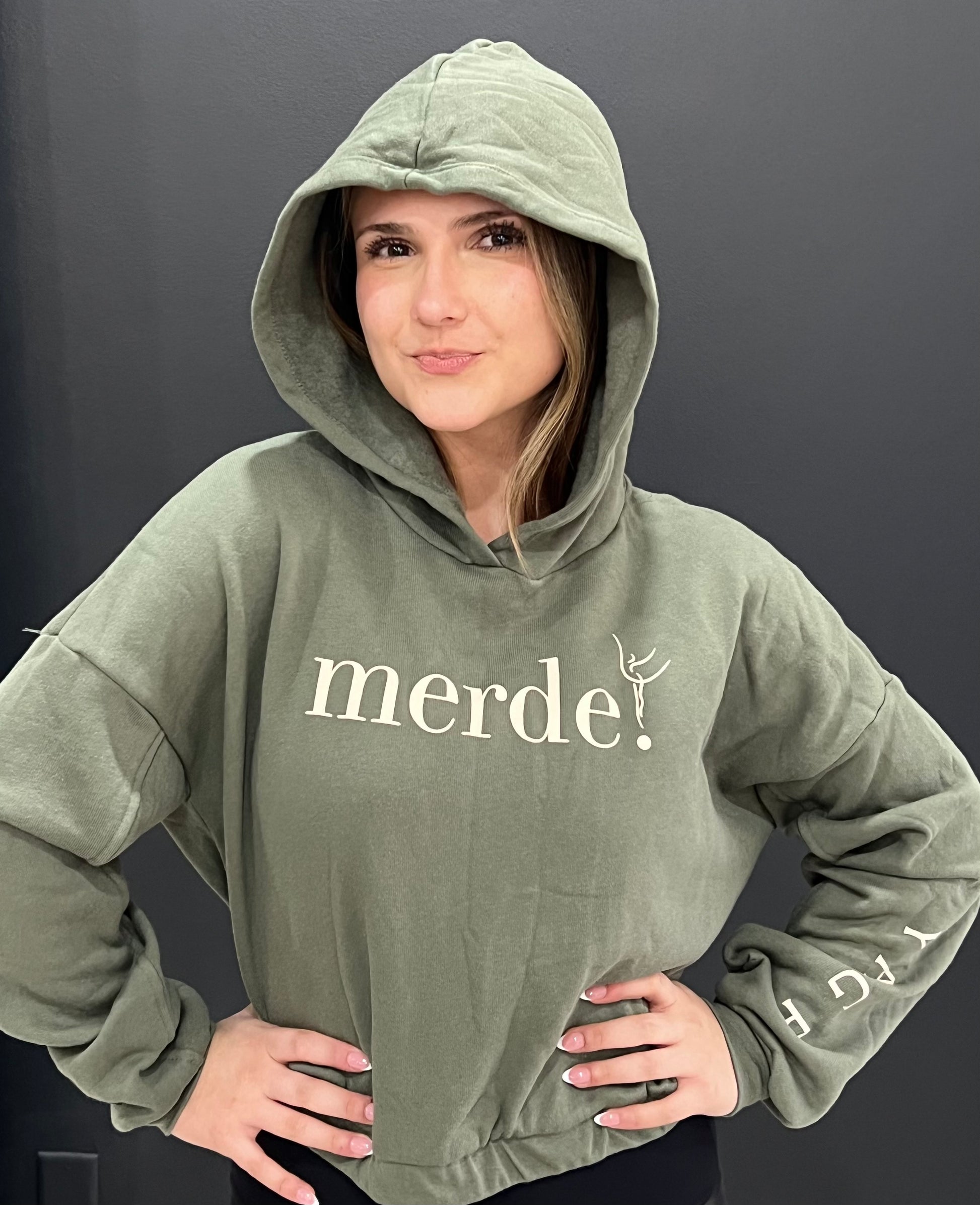 Merde Cropped Cinch Hoodie