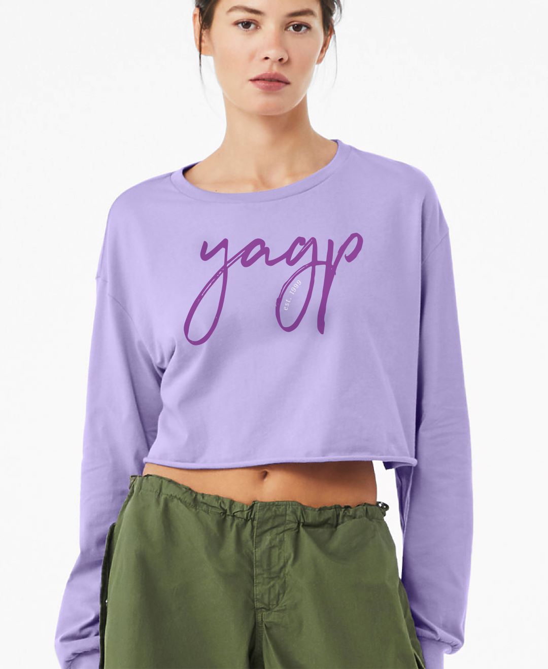 Collection of YAGP Script Long Sleeve Crop T-Shirt in a gallery layout